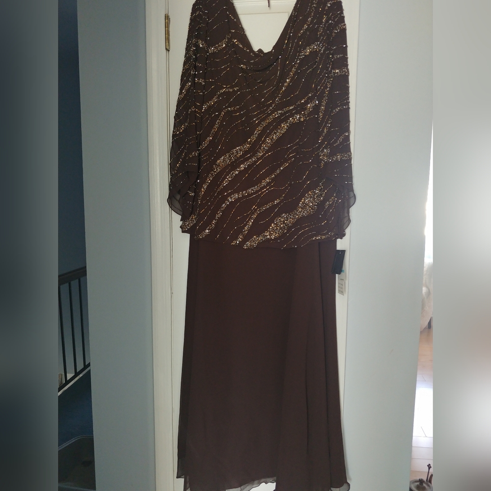 JKARA New York Elegant Brown Beaded Gown Plus Size 20W New!